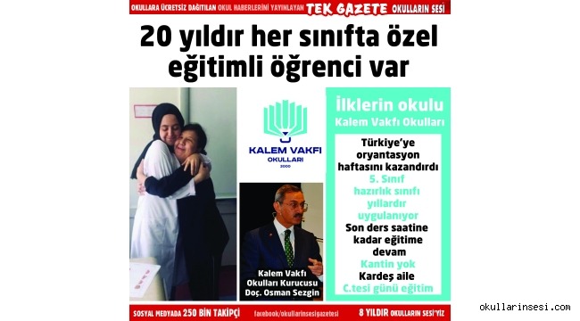 20 yıldır her sınıfta özel  eğitimli öğrenci var 