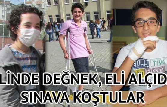 TEOG sınavı bitti. Elinde değnek, eli alçıda sınava koştular